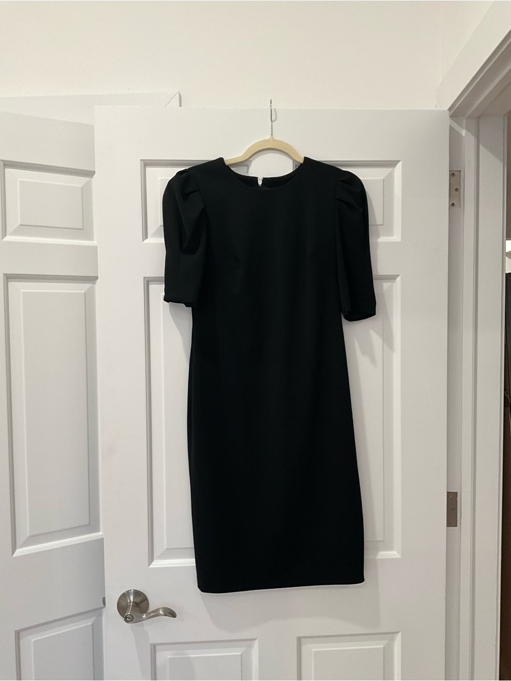 Calvin Klein Black Midi Puff-Sleeve Sheath Dress